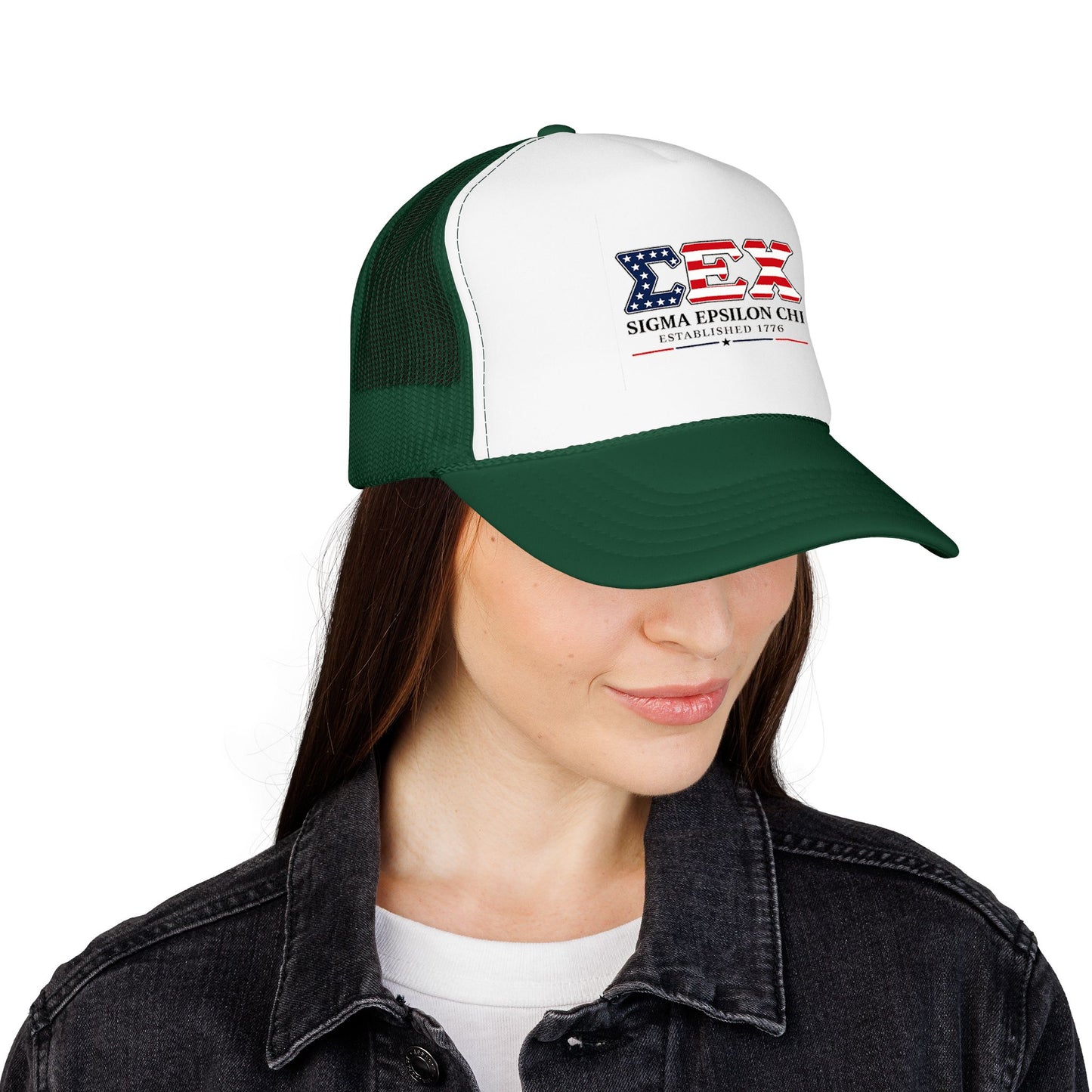 Sigma Epsilon Chi Patriotic Foam Trucker Hat — Established 1776