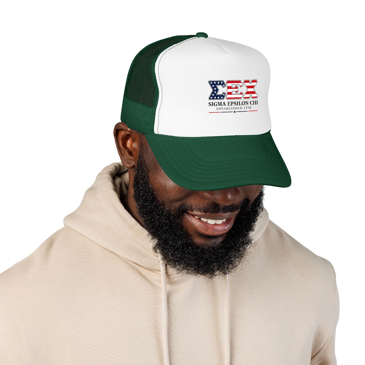 Sigma Epsilon Chi Patriotic Foam Trucker Hat — Established 1776