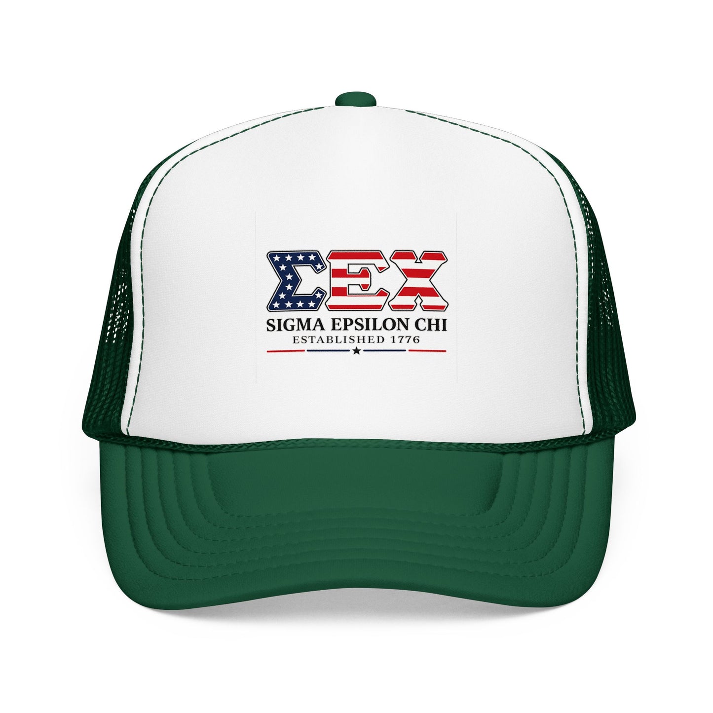 Sigma Epsilon Chi Patriotic Foam Trucker Hat — Established 1776