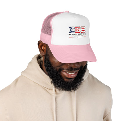 Sigma Epsilon Chi Patriotic Foam Trucker Hat — Established 1776