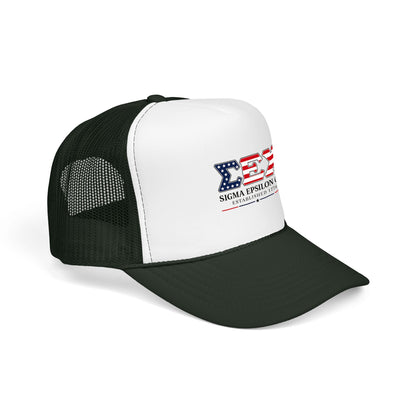 Sigma Epsilon Chi Patriotic Foam Trucker Hat — Established 1776