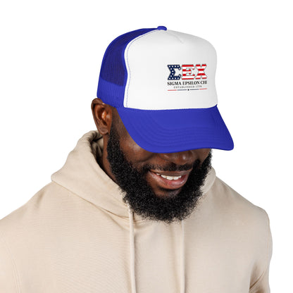 Sigma Epsilon Chi Patriotic Foam Trucker Hat — Established 1776