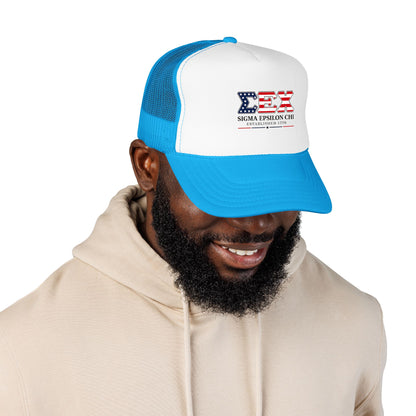 Sigma Epsilon Chi Patriotic Foam Trucker Hat — Established 1776