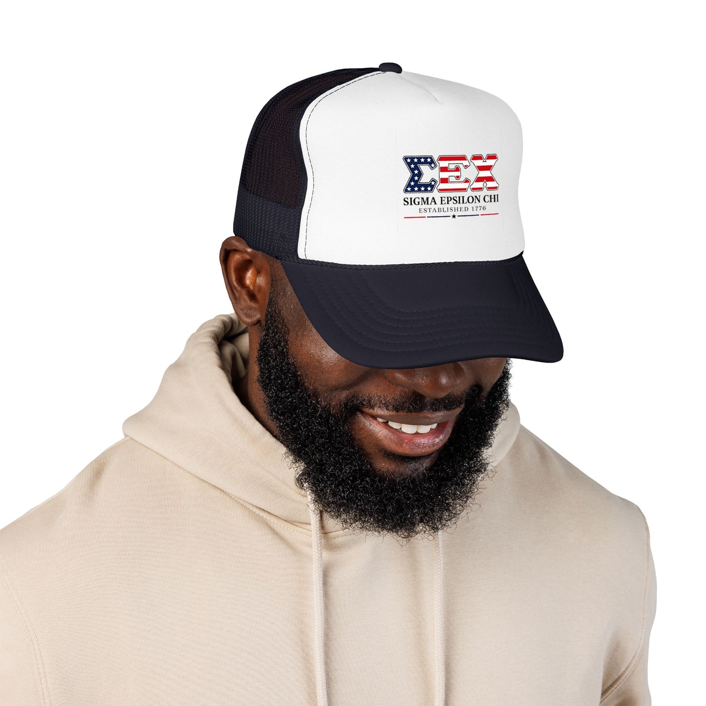 Sigma Epsilon Chi Patriotic Foam Trucker Hat — Established 1776