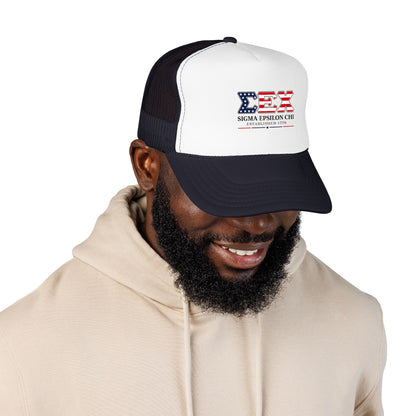 Sigma Epsilon Chi Patriotic Foam Trucker Hat — Established 1776