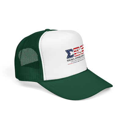 Sigma Epsilon Chi Patriotic Foam Trucker Hat — Established 1776