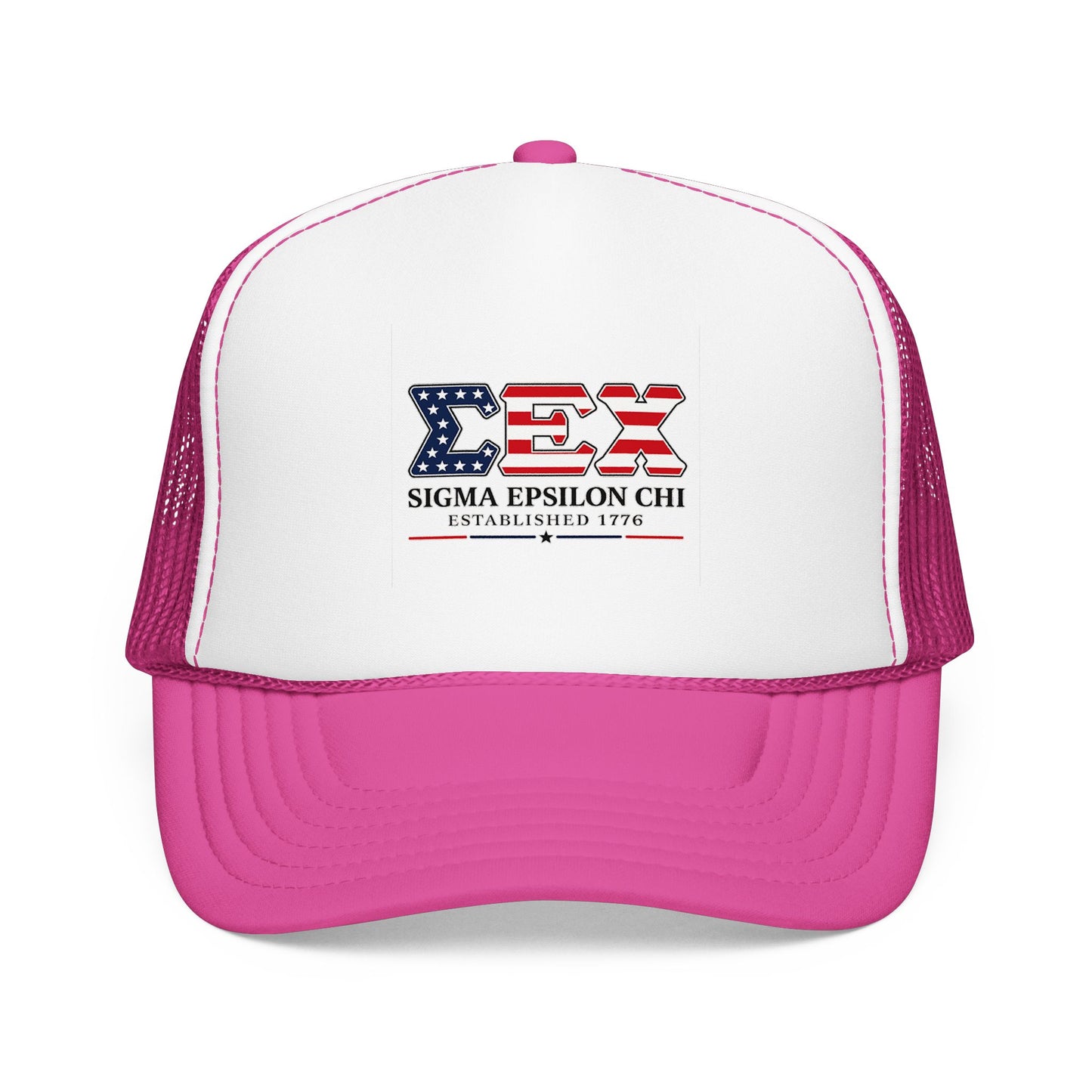 Sigma Epsilon Chi Patriotic Foam Trucker Hat — Established 1776