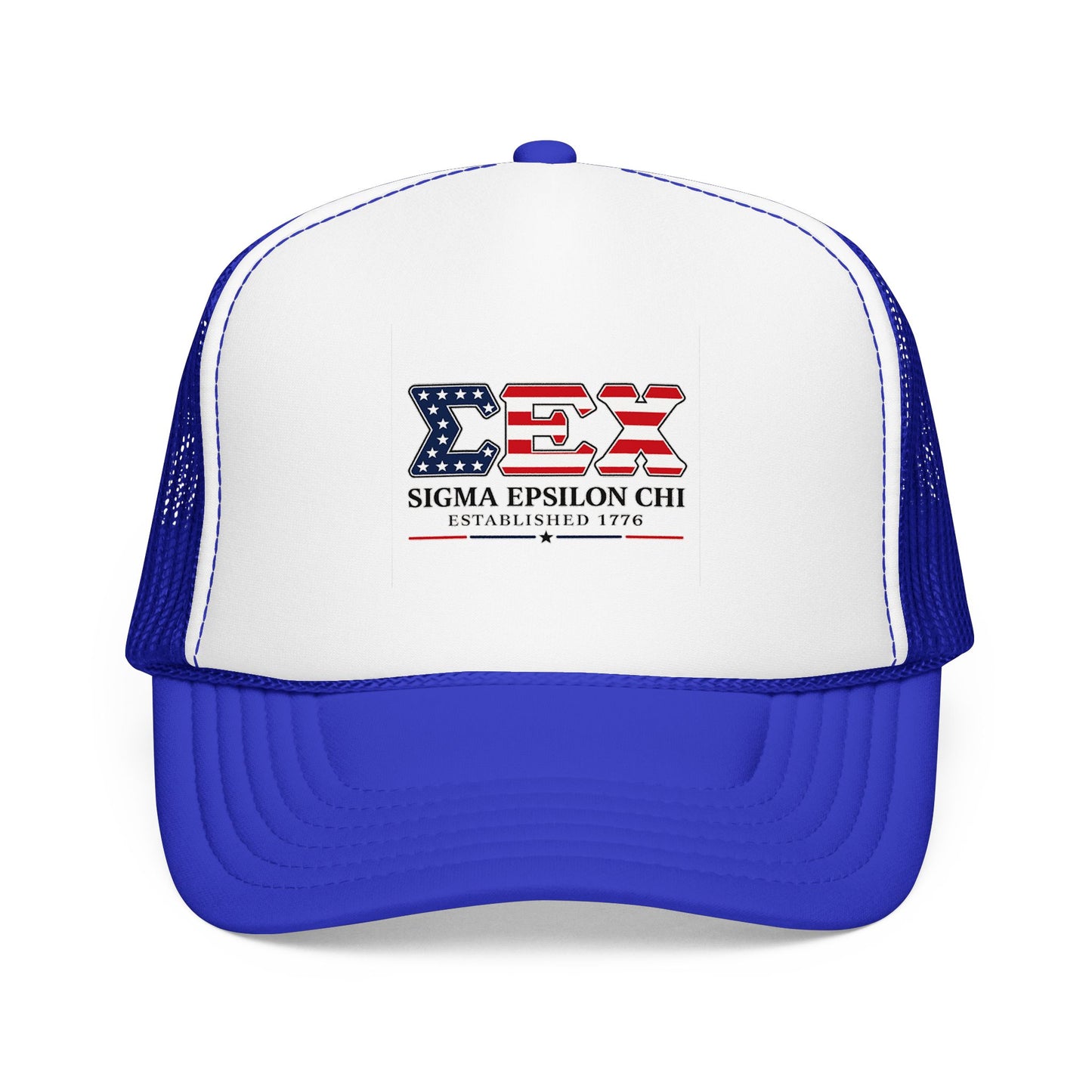 Sigma Epsilon Chi Patriotic Foam Trucker Hat — Established 1776