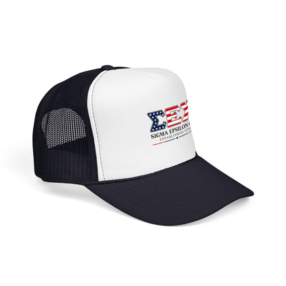 Sigma Epsilon Chi Patriotic Foam Trucker Hat — Established 1776