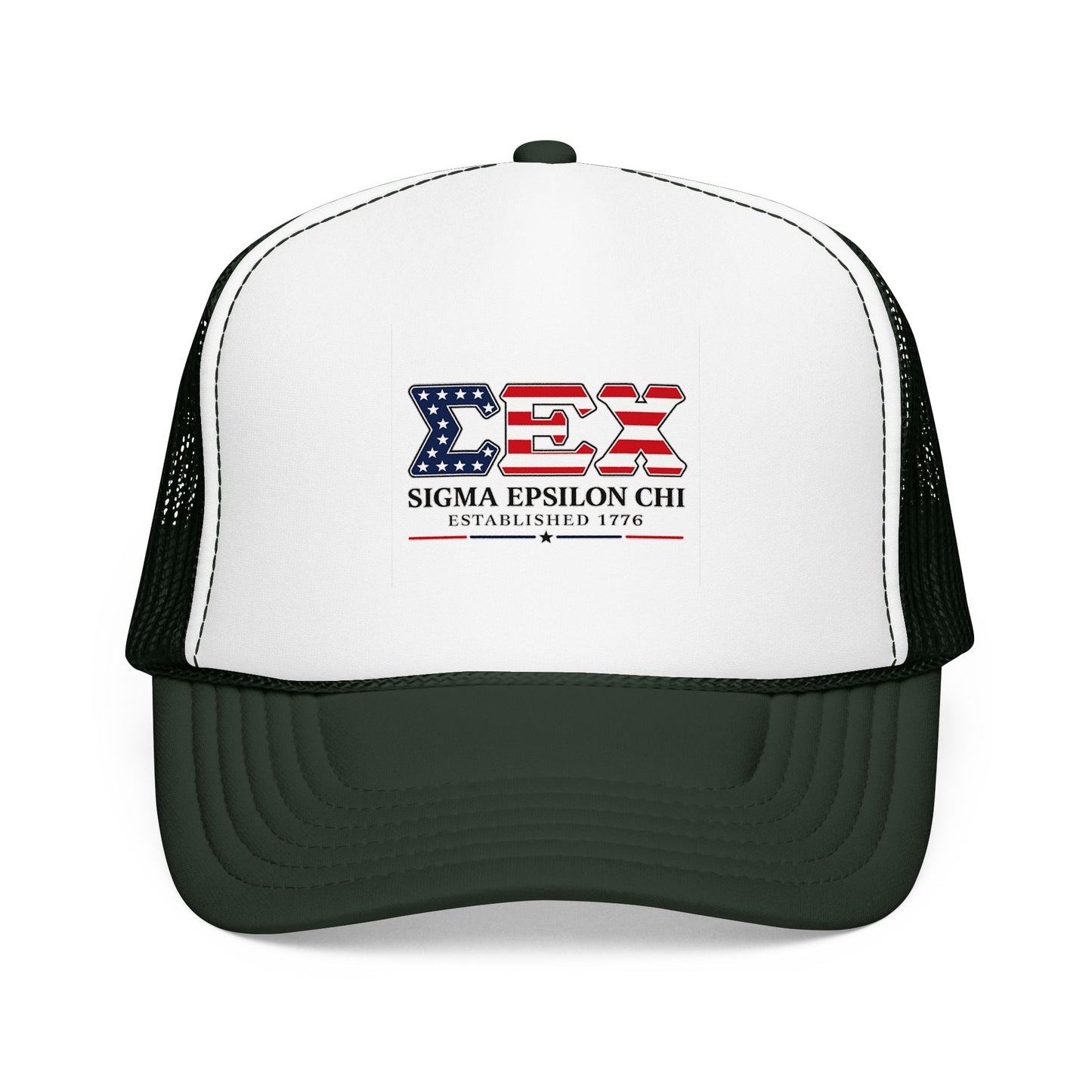 Sigma Epsilon Chi Patriotic Foam Trucker Hat — Established 1776