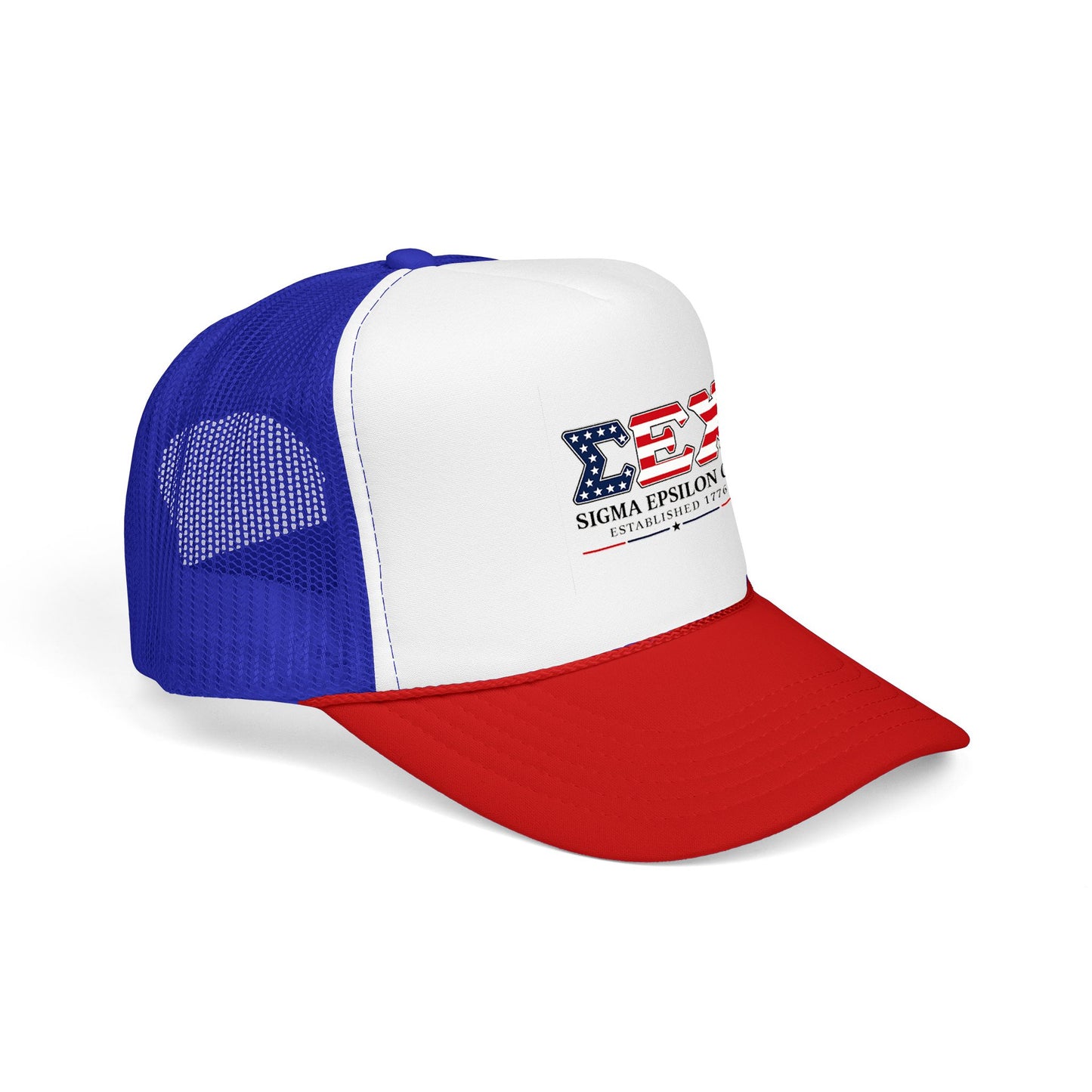 Sigma Epsilon Chi Patriotic Foam Trucker Hat — Established 1776