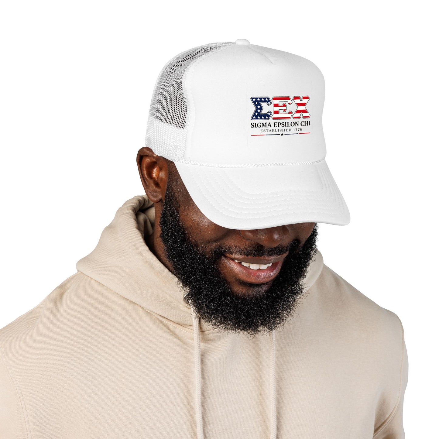 Sigma Epsilon Chi Patriotic Foam Trucker Hat — Established 1776