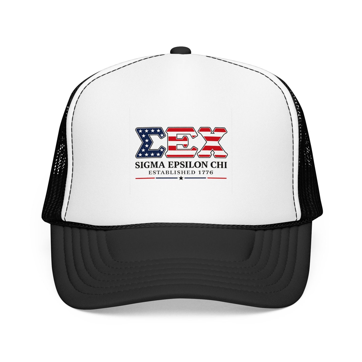 Sigma Epsilon Chi Patriotic Foam Trucker Hat — Established 1776