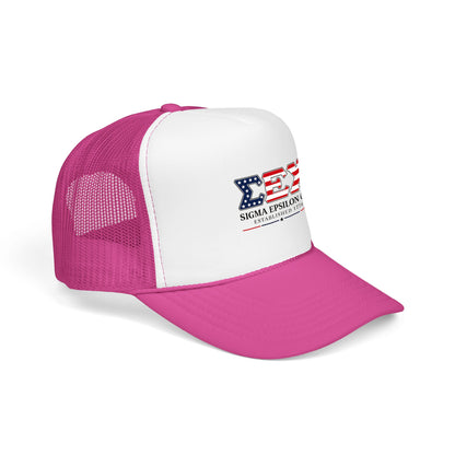 Sigma Epsilon Chi Patriotic Foam Trucker Hat — Established 1776