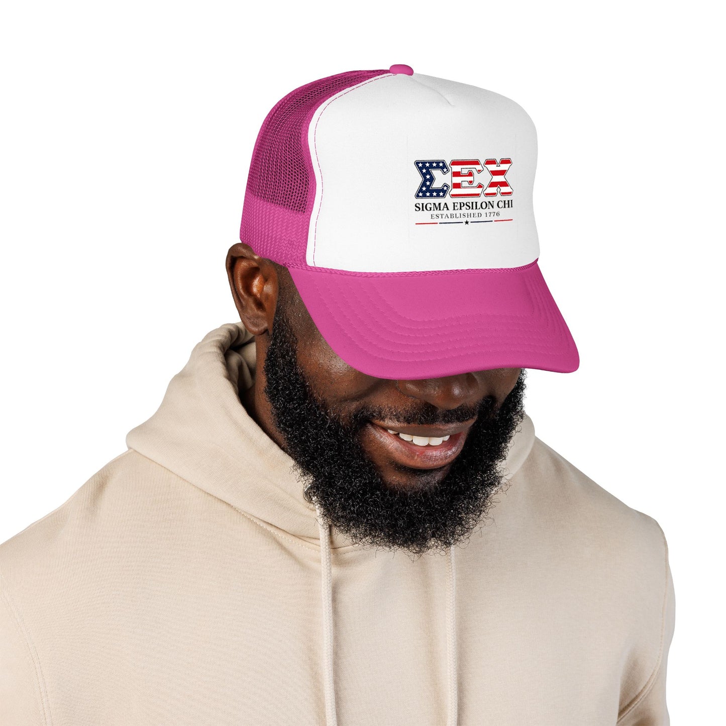 Sigma Epsilon Chi Patriotic Foam Trucker Hat — Established 1776