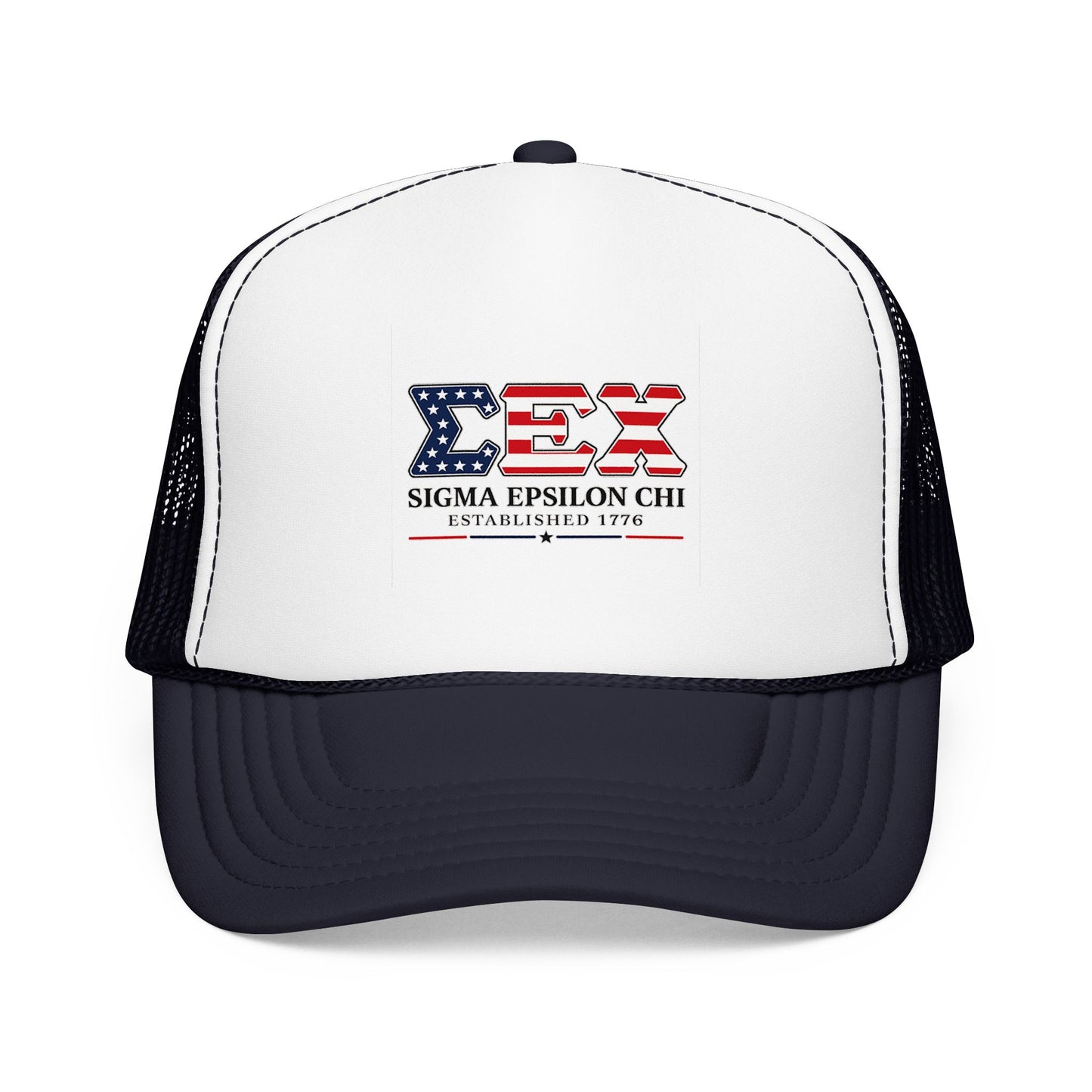 Sigma Epsilon Chi Patriotic Foam Trucker Hat — Established 1776