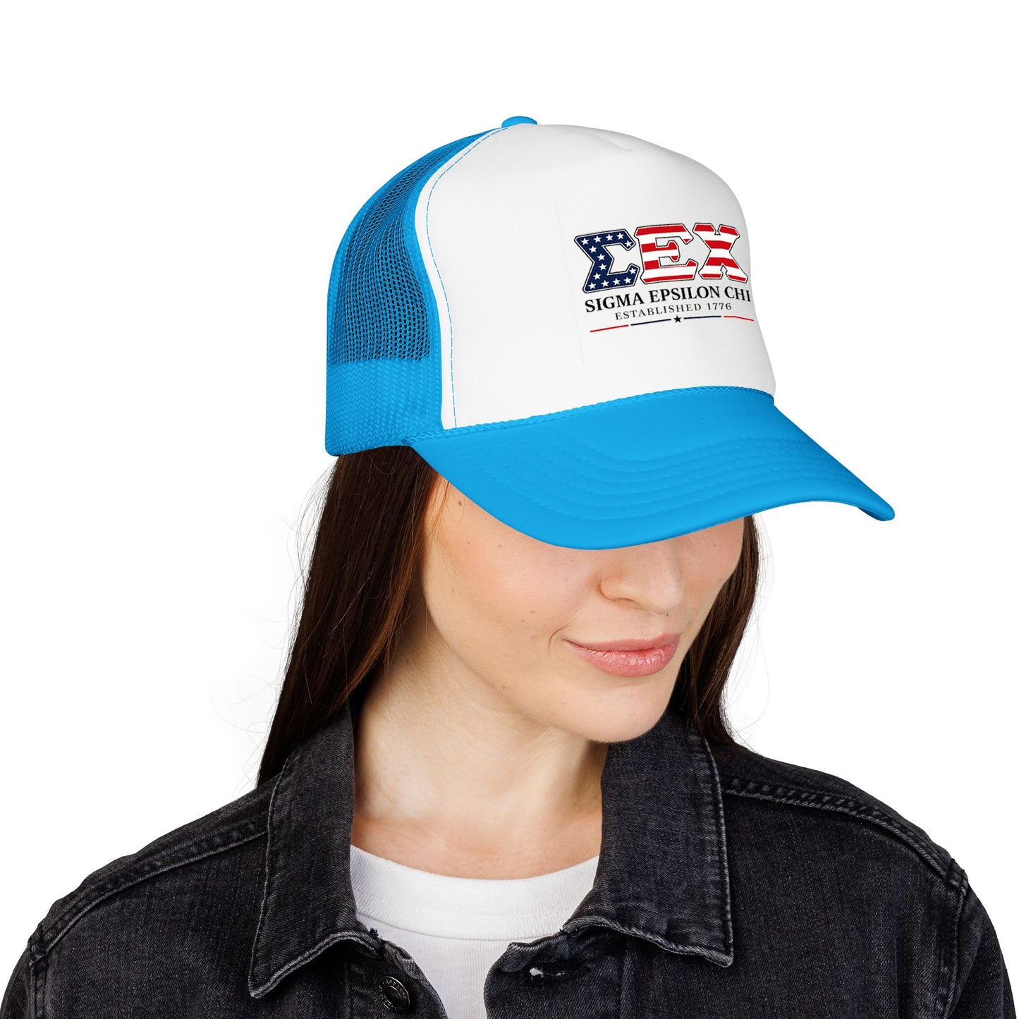 Sigma Epsilon Chi Patriotic Foam Trucker Hat — Established 1776