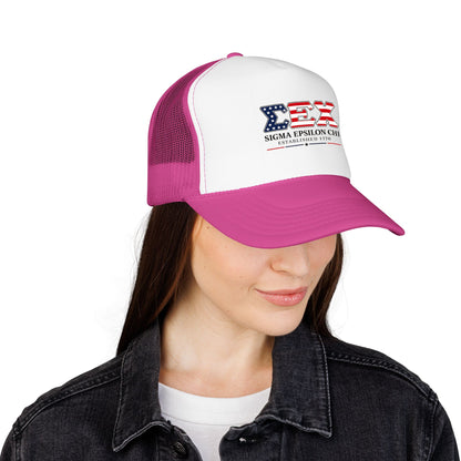Sigma Epsilon Chi Patriotic Foam Trucker Hat — Established 1776
