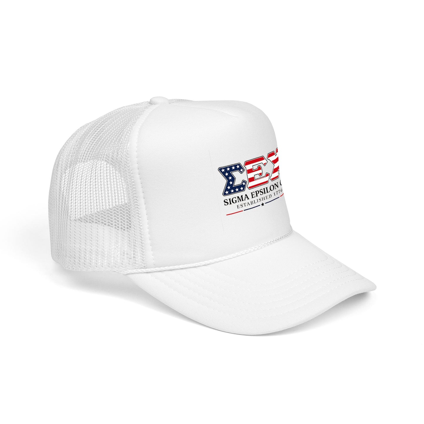 Sigma Epsilon Chi Patriotic Foam Trucker Hat — Established 1776