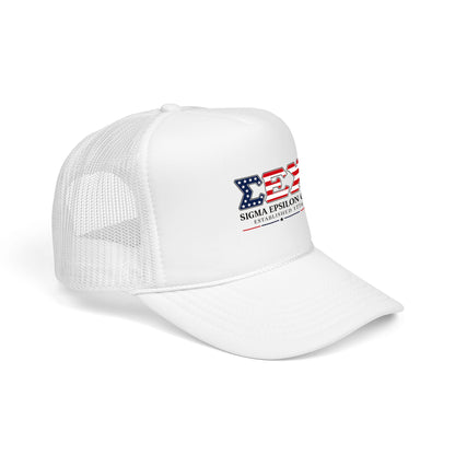Sigma Epsilon Chi Patriotic Foam Trucker Hat — Established 1776