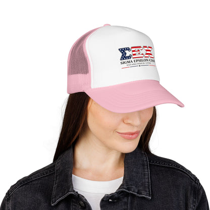 Sigma Epsilon Chi Patriotic Foam Trucker Hat — Established 1776