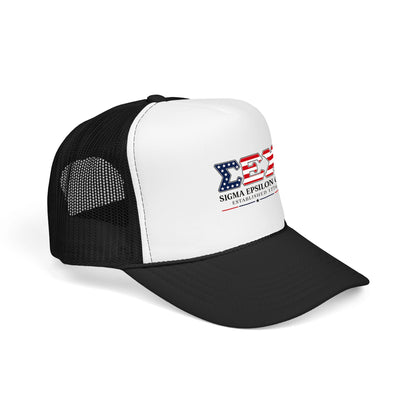 Sigma Epsilon Chi Patriotic Foam Trucker Hat — Established 1776